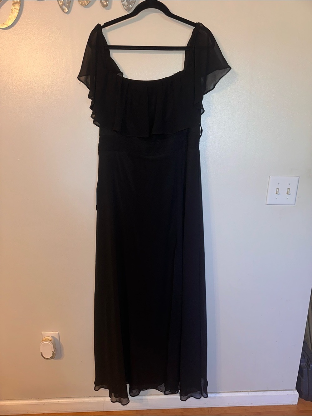 Ever Pretty Off the Shoulder Elegant Black Ruffle Maxi Evening Dress Gown